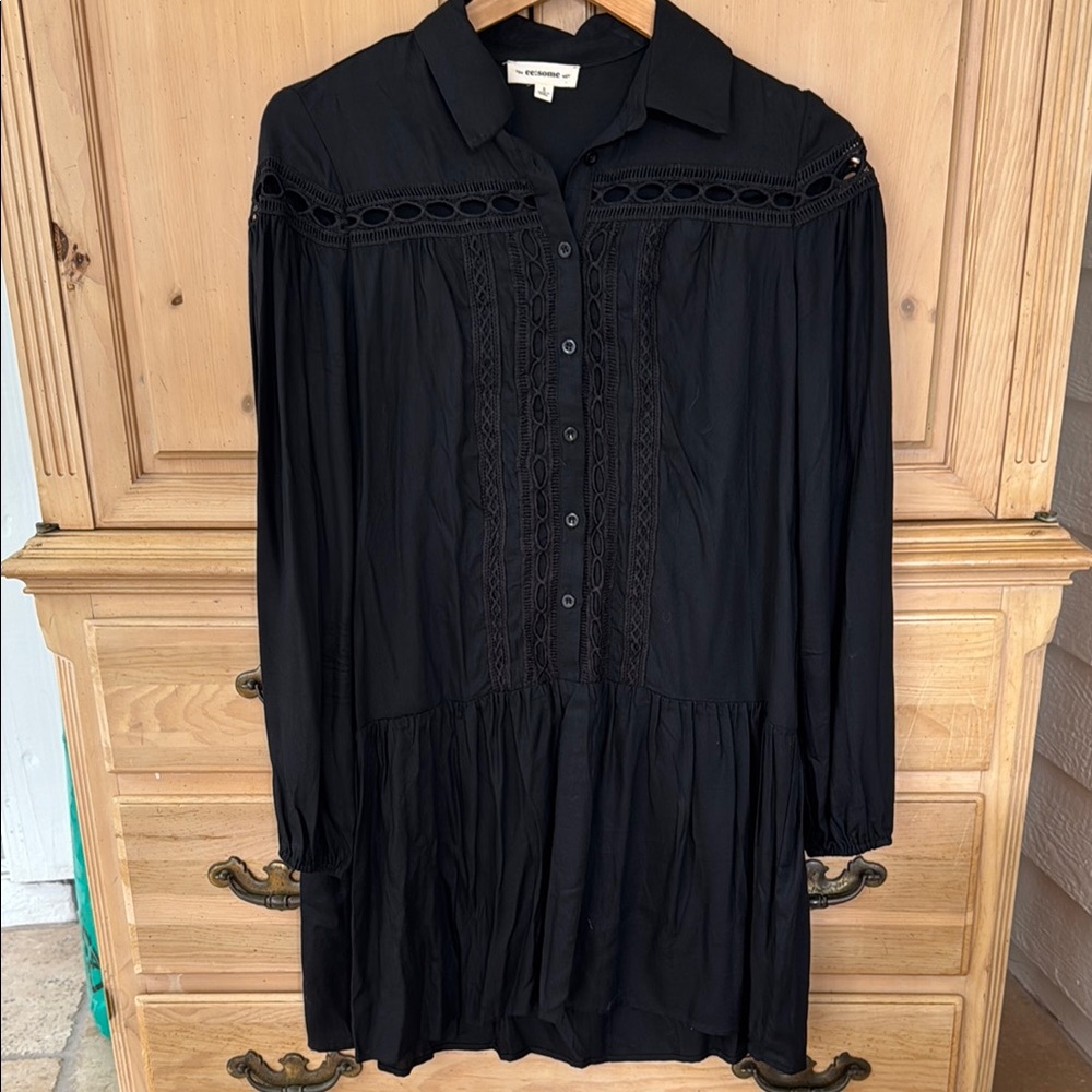 ee:some Black Lace Button-Up Blouse